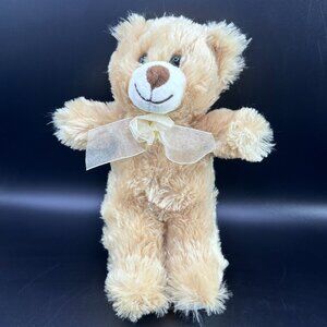 Xenox Smiling Teddy Bear Wearing a Bow Stuffed Animal Plush Toy Beige
